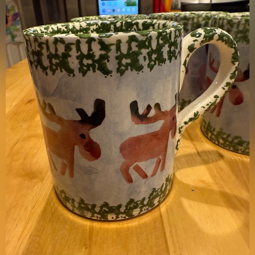 4 ( Four) Zrike Italy Cabin Fever Moose collection Mugs rare and discontinued!
